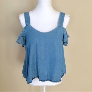Cold shoulder chambray tank top
